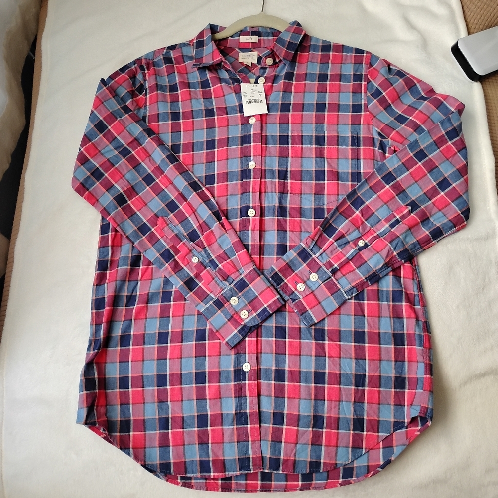 J. Crew Woman's Casual Plaid Shirt - Blue and Red